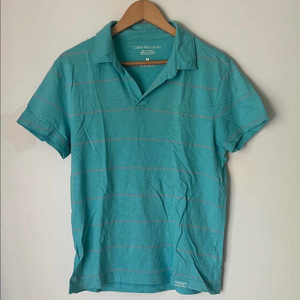 Calvin Klein Jeans Men's Teal Striped Polo